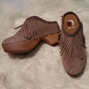 Suede Beige Mule Clogs